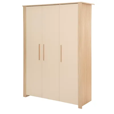 Produktbild von roba Kinderkleiderschrank 3-türig Momo - Schrank für Baby- & Kinderzimmer mit Massivholzgriffen- Holz cashmere lackiert / Holzdekor Tristan Eiche
