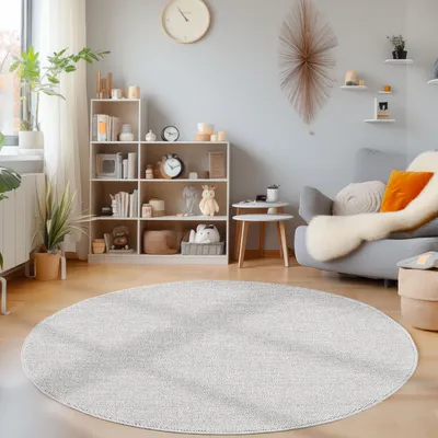 Produktbild von Homebyhome Teppich Wohnzimmer Uni Meliert Cut-Loop Design Kurzflor Modern Teppich Einfarbig Robust Pflegeleicht, Grösse: 200 cm Rund