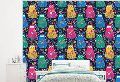 Obrázek produktu pro MuchoWow® Fototapety do obývacího pokoje nebo ložnice tapety vinylové motivy tapety Kočka - duha - květiny 300x240cm