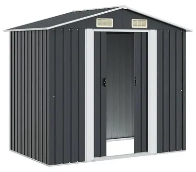 Obrázok produktu pre Kryt na záhradné náradie – kovová konštrukcia z pozinkovanej ocele, rozmer 204 x 132 x 186 cm – vodotesná – s vetracími otvormi – čierna farba
