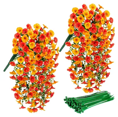 Produktbild von 2 Stück Künstliche Hängepflanzen Gelb, 76 cm Künstliche Petunien Efeu mit 10 Bindfäden, UV-beständige Kunstblumen für Balkon, Terrasse, Garten, Innen- und Außendekoration