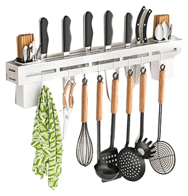 Wandmesserhalter 15,7 Zoll, Edelstahl gebürstet, mit Haken, multifunktional