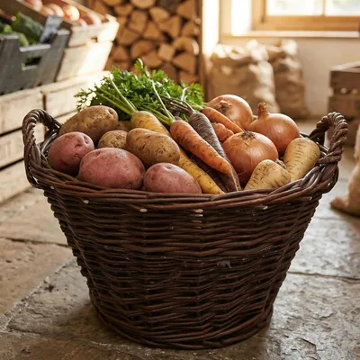 Image de Panier de remplissage "Nature" en osier, Ø 50x28 cm, panier de récolte, panier de collecte, panier de pommes de terre