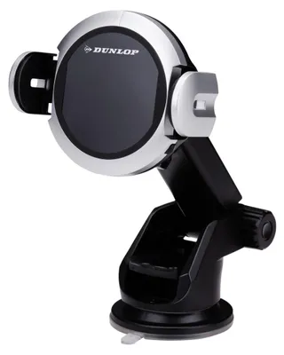 Image de Support et chargeur de téléphone portable pour voiture Dunlop avec Qi pour tableau de bord/pare-brise - 65 à 92 mm, Noir