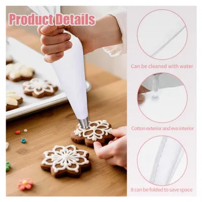 Produktbild von Profi Spritzbeutel, 30/35/40 cm, wiederverwendbar, Baumwolle, beschichtet, weiß, für das Dekorieren von Gebäck, inklusive 3 Gummibänder