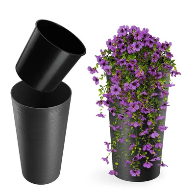 Produktbild von KADAX Blumentopf Blumentopf 26cm Abdeckung mit Einsatz Blumenständer Kunststoff Graphit