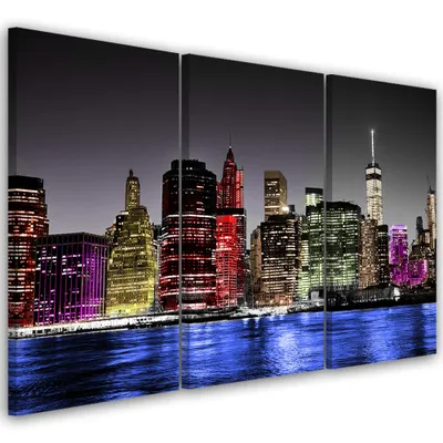 Produktbild von Triptychon auf leinwand städte & architektur - farbe 150x100 cm Feeby farbe wandbild bereit zum aufhängen