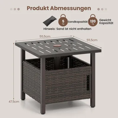Produktbild von Rattan-Beistelltisch für den Außenbereich mit Schirmloch, wetterfest