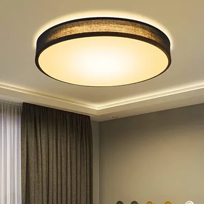 Produktbild von ZMH LED Deckenleuchte Wohnzimmer Rund Schwarz Stoff, Modern Schlafzimmerlampe 3000 K 12W Warmweiß mit Stoffschirm für Küche Flur Schlafzimmer Ø30 cm