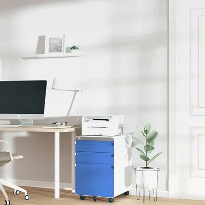 Produktbild von Metall Rollcontainer Stahl Rollcontainer mit 3 Schubladen und Hängeregistratur Abschließbarer Büroschrank Bürocontainer 5 Räder Aktenschrank 40 x 45 x 60 cm