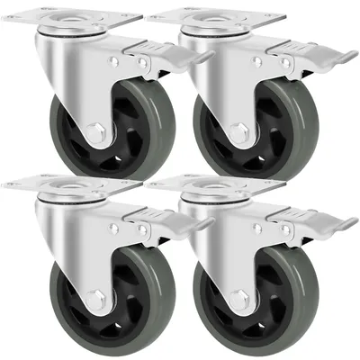 Produktbild von 4er Set Lenkrollen - Schwerlast Transportrollen mit Bremse - 100 mm Gummiräder - Tragkraft 600 kg - Leise, spurenfrei für Möbel - Grau