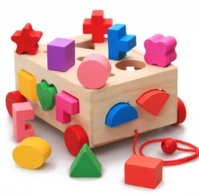 Produktbild von Holzwagen, Spielzeugentwicklung, 15 Löcher, Drop-Block, Intelligenzbox, 0–3 Jahre, Geschenk für Kinder