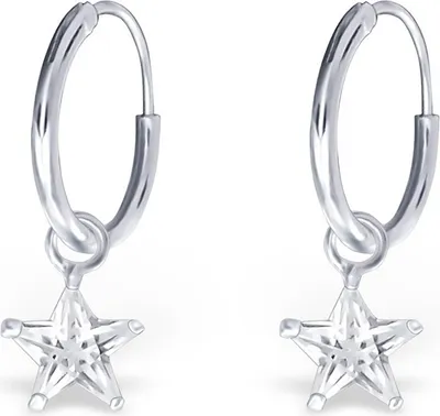 Produktbild von Creolen für Kinder: Mädchen 925 Silber Ohrringe mit Zirkonia Stern CZ Crystal