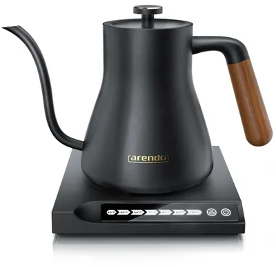 Zdjęcie produktu dla Czajnik elektryczny Arendo MAYA, 0,5 l, 1000 W, stal nierdzewna z drewnianą rączką, regulacja temperatury od 40 do 100 °C co 10 stopni, funkcja utrzymywania ciepła przez 30 minut, podstawa obrotowa 360°, kolor: matowy czarny