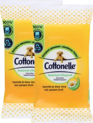 Produktbild von 2x Cottonelle feuchte Toilettentücher Kamille & Aloe Vera 12 Tücher für unterwe