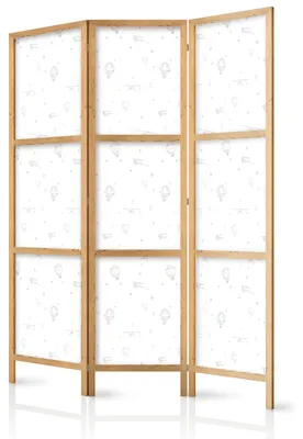 Produktbild von Muralo Japanischer PARAVENT 3-teilig Raumteiler klappbar PREMIUM-Vliesleinwand LUFTBALLONS STERNE FLUGZEUGE für Kinderzimmer 135cmx172cm