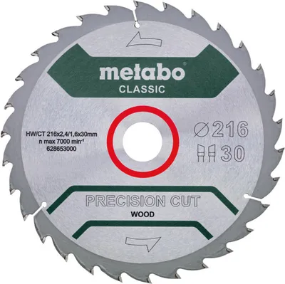 Produktbild von Metabo Sägeblatt precision cut wood - classic, 216x30 Z30 WZ 22° /B