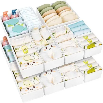 Immagine prodotto di Set di contenitori per vestiti in tessuto, 15 cassetti, bianco
