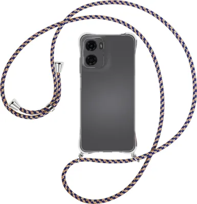 Produktbild von Handykette Backcover-Schutzhülle mit Band (Metall silberfarben) für Motorola Moto G05 - blau+beige