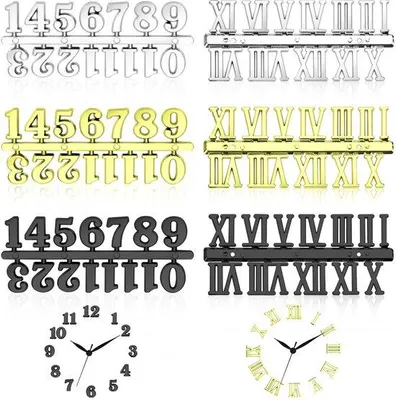 Immagine prodotto di Set di cifre per bussola digitale fai da te con numeri arabi e romani, nero-argento-oro, 6 pezzi