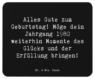 Produktbild von Mr. & Mrs. Panda Mauspad Spruch 1980 Geburtstag - Schwarz - Geschenk, Geburtstagsgeschenk, handgefertigte Geschenke, geboren, Alter, laptop, feiern, mousematte, Mouse Pad