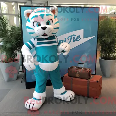 Produktbild von Teal REDBROKOLY Tiger Maskottchen Kostüm Charakter gekleidet mit einem Jogginganzug und Aktentaschen