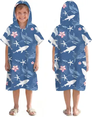 Produktbild von Surf Poncho Kinder, Schnell trocknend, Mikrofaser, Mit Kapuze, Für Schwimmen, Strand, Surfen, Tauchen