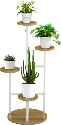 Produktbild von Outsunny 4-stöckiger Pflanzenständer, Blumentopfregal, Blumentopfständer mit Stahlrahmen, für Innen, Wohnzimmer, Schlafzimmer, Terrasse, Garten, Balkon, 40 x 40 x 95,5 cm, Natur
