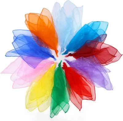 Produktbild von 30 Stück Bunte Jongliertücher | Chiffontücher für Tanz & Jonglieren | 10 Farben, 60 x 60 cm – Für Kindergarten & Kinderaufführungen