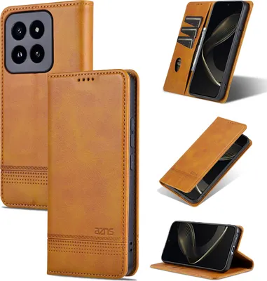 Obrázek produktu pro Kožené pouzdro pro Xiaomi 14 Pro, skládací peněženkové pouzdro s magnetickým uzávěrem a stojánkem Žluť