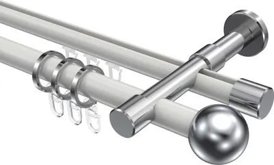 Produktbild von Interdeco Rundrohr-Innenlaufstange / Gardinenstange (Kombination) Weiß / Chrom, Typ Prestige Luino (Kugel), 20 mm Ø 2-läufig, 100 cm