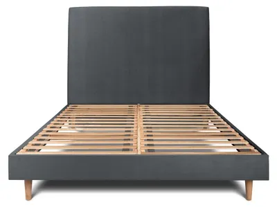 Produktbild von Bett mit gepolstertem Kopfteil – Samtstoff - 140 x 200 cm