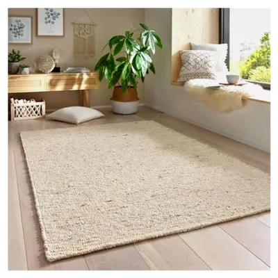 Produktbild von Gewalkter Wollteppich Lambrecht Handgewebt – Teppich aus Schurwolle für Wohnzimmer, Schlafzimmer, Esszimmer und Küche in Beige meliert 250 x 290 cm