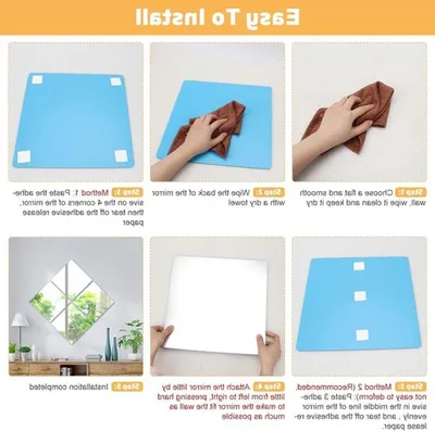 Selbstklebende Spiegel, Set von 4 Stück, 15 x 15 cm, Dekorative Wandspiegel, Acrylspiegel für Badezimmer und Kinderzimmer