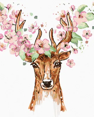 Image de Zuty - Peinture diamant - CERF AVEC FLEURS, 40 x 50 cm, sans cadre et sans tension de la toile