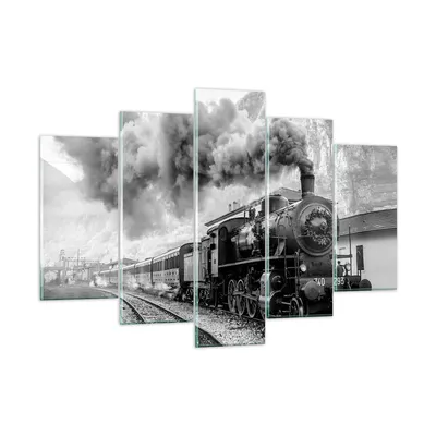 Produktbild von Bilder auf glas - 5 Teile - Zug Schwarzweiß Rauch - 150x100cm - Glasbilder - Wandbilder - Bilder - zum Aufhängen bereit - Wanddekoration aus Glas - Glas Bilder - Wandbild auf Glas - GEA150x100-4315