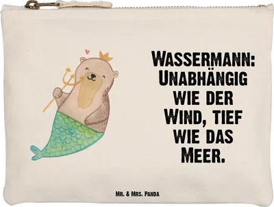 Produktbild von Mr. & Mrs. Panda Kulturbeutel Wassermann Astrologie Größe M - Weiß - Geschenk, Mäppchen, Etui, Sternzeichen, Federmappe, Geburtstagsgeschenk, Pouch, kosmetiktäschchen