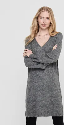 Produktbild von Langarm Strickkleid Midi V-Ausschnitt Pullover Dress Knielang JDYELANORA | M