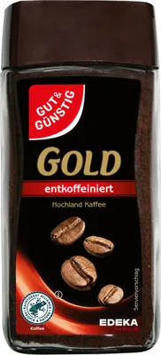 Produktbild von Gut & Günstig Gold löslicher Hochland Kaffee entkoffeiniert 100% Arabica (100g Packung) + usy Block