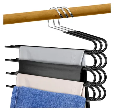 Produktbild von Kleiderbügel für mehrere Hosen, 4 Etagen, platzsparende Metall-Kleiderbügel für Jeans und Hosen, Rutschfester Organizer (3 Stück)