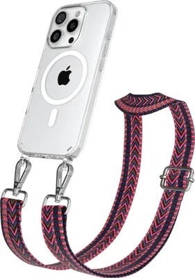 Produktbild von EAZY CASE - Handykette mit MagSafe Hülle für Apple iPhone 16 Pro, Handyband ZigZag Style,Karabiner Silber, Umhängeband in Pink
