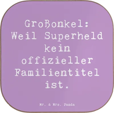 Produktbild von Mr. & Mrs. Panda Untersetzer für Gläser Spruch Großonkel Superheld - Lavendeltraum - Geschenk, Coaster, Tasse, herzerwärmende Sprüche, einzigartige Designs, Familie
