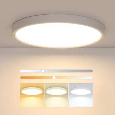 Obrázek produktu pro LED stropní svítidlo Osairous, průměr 30 cm, 24W, ploché, kulaté, s dálkovým ovládáním, IP44 (vodotěsné), 3000K/4500K/6500K, vhodné do obývacího pokoje, ložnice, koupelny, kuchyně, chodby – rozměry 30 cm, 24W