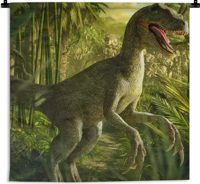 Produktbild von MuchoWow® Wandteppich Wandbehang Dinosaurier - Pflanzen - Grün - Illustration - Kinder - Jungen 60x60 cm Tapisserie Dekoration Wandtuch - Dekorationen - Wand Decke