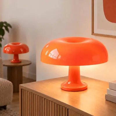 Produktbild von Große Pilzlampe Orange 32cm, LED Tischlampe dimmbar, 3 Farbtemperaturen, Kabelschalter für Sideboard, Nachttisch, Wohnzimmer & Schlafzimmer