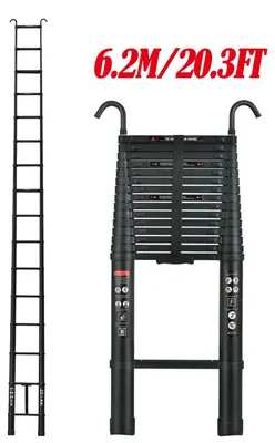 Produktbild von Teleskopleiter - Haushaltsleiter 6,2 m - Aluminium - Abnehmbare Haken - Rutschfeste Füße - Belastbar bis 150 kg - EN131