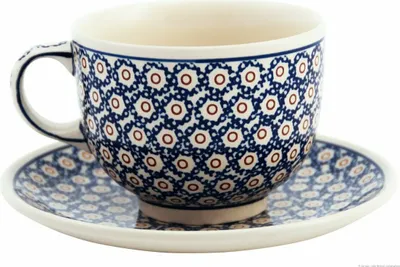 Produktbild von Original Bunzlauer Keramik große 500 ml Milchkaffeetasse Ø12 cm mit Unterschale Ø19,5 cm im Design 4