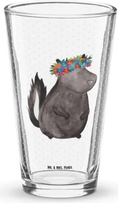 Produktbild von Mr. & Mrs. Panda Glas Stinktier Mädchen - Transparent - Geschenk, Tumbler, Raubtier, Pintglas, Bierglas, Wildtier, Namaste, Skunk, Yoga, Trinkglas, Wasserglas