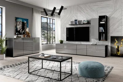 Produktbild von Wohnzimmer-Set "Helio" Mediawand 8-teilig schwarz grau Glas