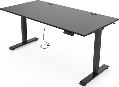 Produktbild von Yaasa Desk Essential Höhenverstellbarer Schreibtisch Elektrisch 140 x 80 cm, Dunkelgrau/Schwarz – 4 Speicherfunktionen, Höhenanzeige, Kollisionssensor und Kabelnetz